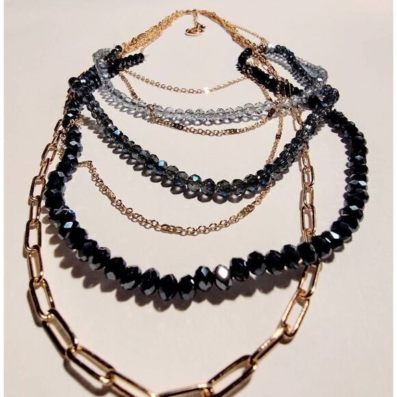 GORGEOUS GOLD MULTI STONE CRYSTAL CHAIN NECKLACE NWT - Picture 7 of 7